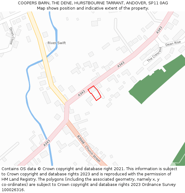 COOPERS BARN, THE DENE, HURSTBOURNE TARRANT, ANDOVER, SP11 0AG: Location map and indicative extent of plot