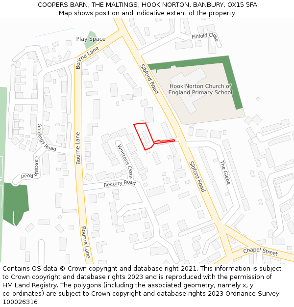 COOPERS BARN, THE MALTINGS, HOOK NORTON, BANBURY, OX15 5FA: Location map and indicative extent of plot