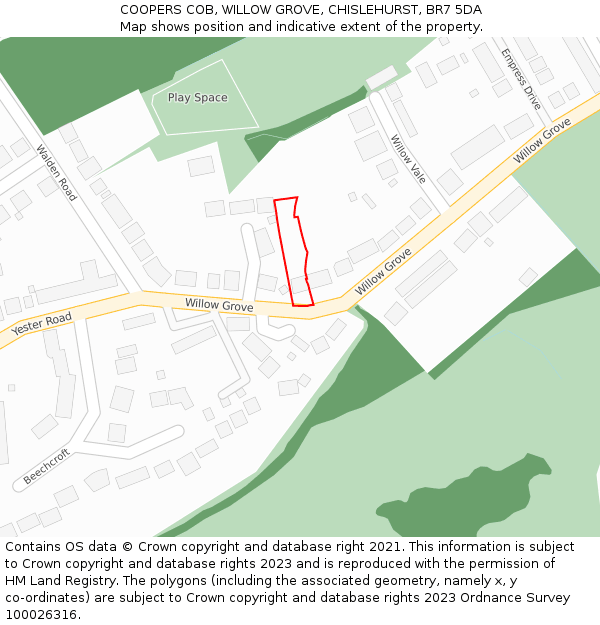 COOPERS COB, WILLOW GROVE, CHISLEHURST, BR7 5DA: Location map and indicative extent of plot