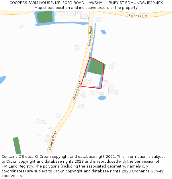COOPERS FARM HOUSE, MELFORD ROAD, LAWSHALL, BURY ST EDMUNDS, IP29 4PX: Location map and indicative extent of plot