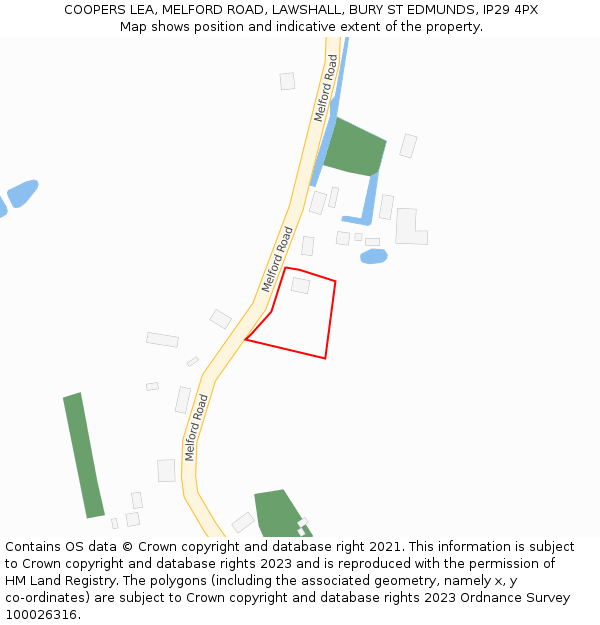 COOPERS LEA, MELFORD ROAD, LAWSHALL, BURY ST EDMUNDS, IP29 4PX: Location map and indicative extent of plot