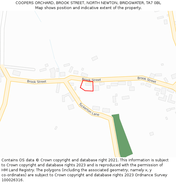 COOPERS ORCHARD, BROOK STREET, NORTH NEWTON, BRIDGWATER, TA7 0BL: Location map and indicative extent of plot