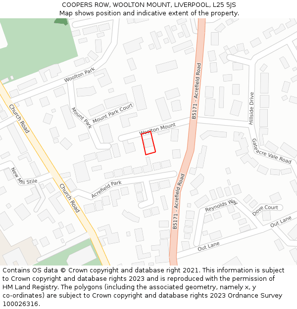 COOPERS ROW, WOOLTON MOUNT, LIVERPOOL, L25 5JS: Location map and indicative extent of plot