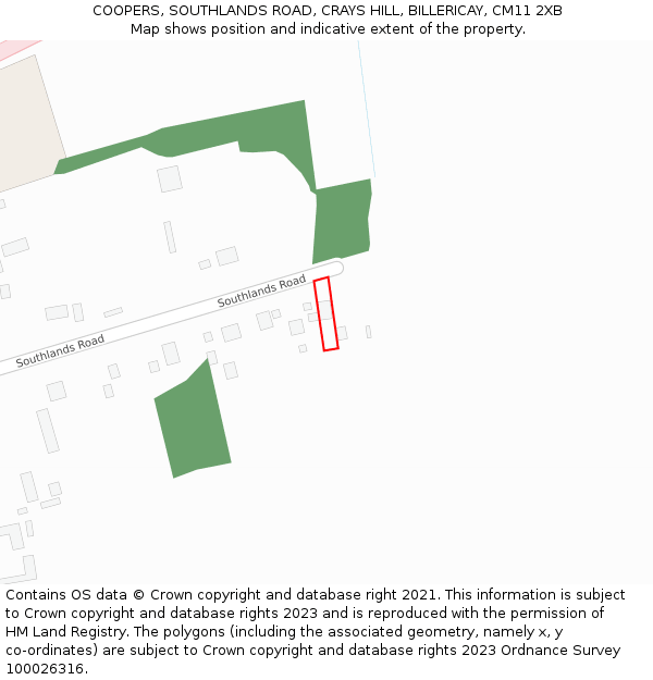 COOPERS, SOUTHLANDS ROAD, CRAYS HILL, BILLERICAY, CM11 2XB: Location map and indicative extent of plot