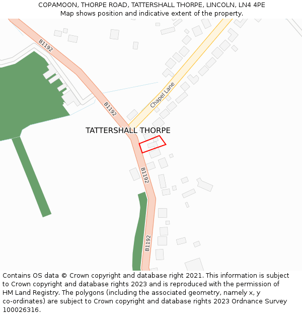 COPAMOON, THORPE ROAD, TATTERSHALL THORPE, LINCOLN, LN4 4PE: Location map and indicative extent of plot