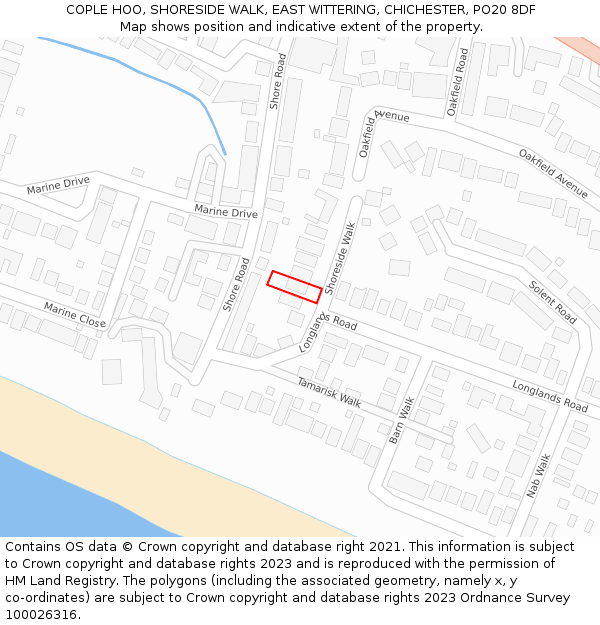 COPLE HOO, SHORESIDE WALK, EAST WITTERING, CHICHESTER, PO20 8DF: Location map and indicative extent of plot