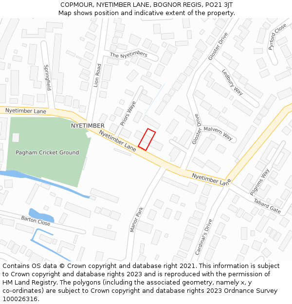 COPMOUR, NYETIMBER LANE, BOGNOR REGIS, PO21 3JT: Location map and indicative extent of plot