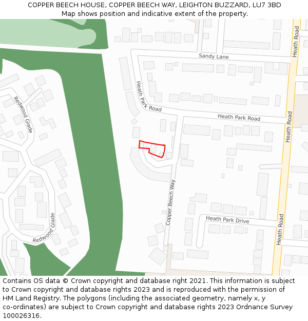 COPPER BEECH HOUSE, COPPER BEECH WAY, LEIGHTON BUZZARD, LU7 3BD: Location map and indicative extent of plot