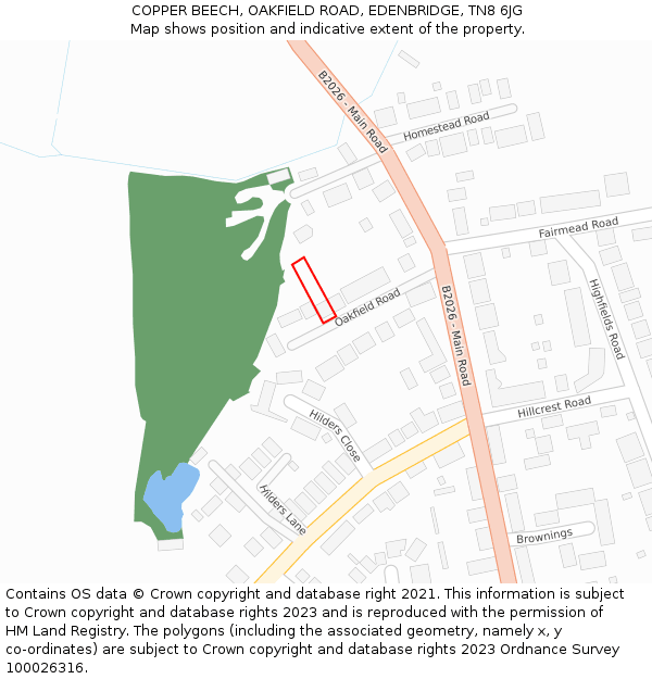 COPPER BEECH, OAKFIELD ROAD, EDENBRIDGE, TN8 6JG: Location map and indicative extent of plot