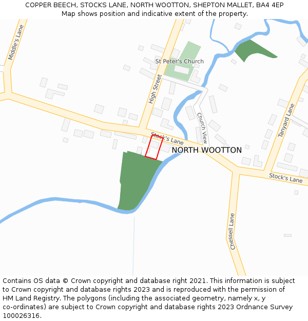 COPPER BEECH, STOCKS LANE, NORTH WOOTTON, SHEPTON MALLET, BA4 4EP: Location map and indicative extent of plot