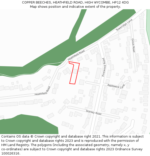 COPPER BEECHES, HEATHFIELD ROAD, HIGH WYCOMBE, HP12 4DG: Location map and indicative extent of plot