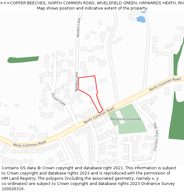 COPPER BEECHES, NORTH COMMON ROAD, WIVELSFIELD GREEN, HAYWARDS HEATH, RH17 7RJ: Location map and indicative extent of plot