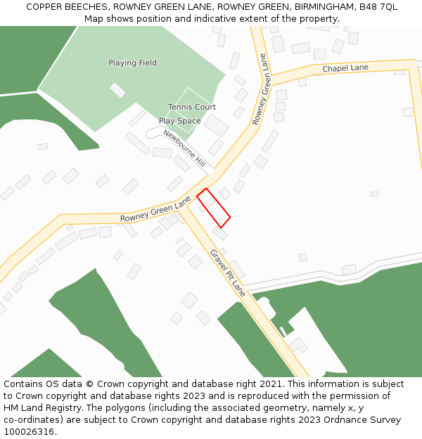 COPPER BEECHES, ROWNEY GREEN LANE, ROWNEY GREEN, BIRMINGHAM, B48 7QL: Location map and indicative extent of plot