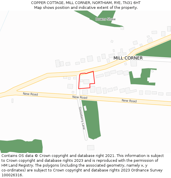 COPPER COTTAGE, MILL CORNER, NORTHIAM, RYE, TN31 6HT: Location map and indicative extent of plot