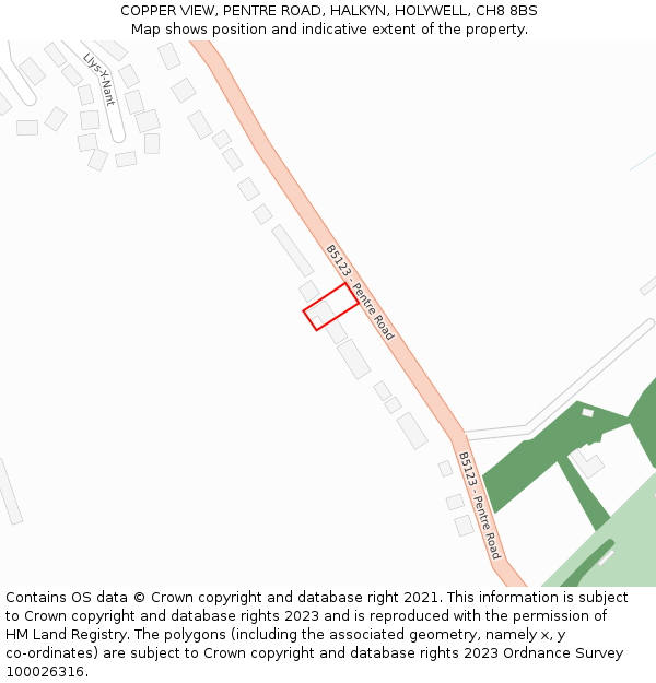 COPPER VIEW, PENTRE ROAD, HALKYN, HOLYWELL, CH8 8BS: Location map and indicative extent of plot