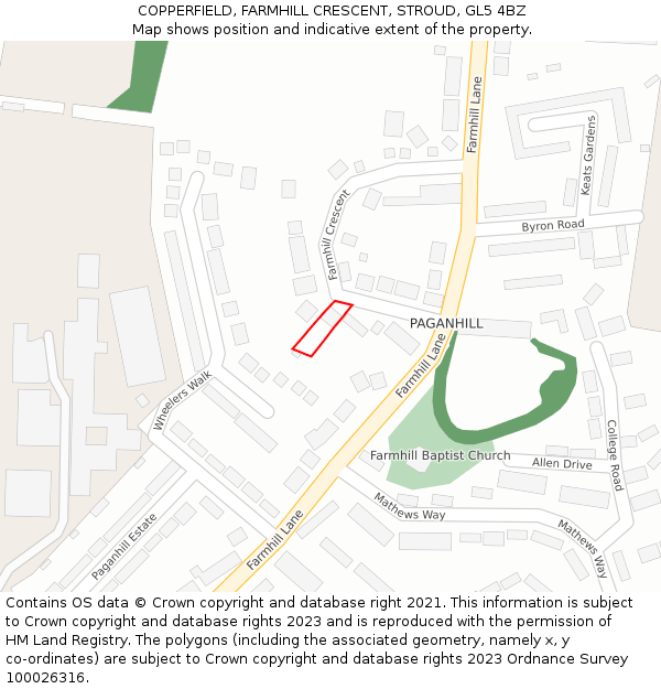 COPPERFIELD, FARMHILL CRESCENT, STROUD, GL5 4BZ: Location map and indicative extent of plot