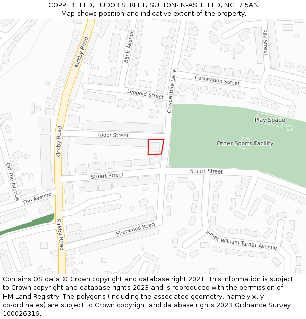 COPPERFIELD, TUDOR STREET, SUTTON-IN-ASHFIELD, NG17 5AN: Location map and indicative extent of plot