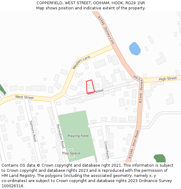 COPPERFIELD, WEST STREET, ODIHAM, HOOK, RG29 1NR: Location map and indicative extent of plot