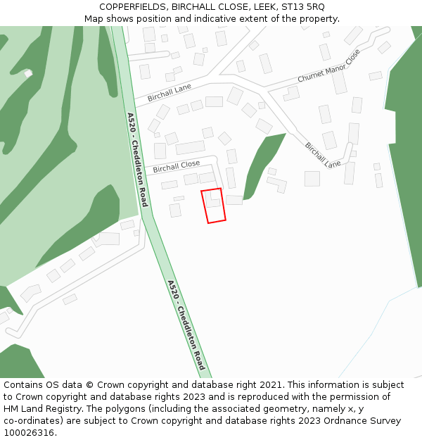 COPPERFIELDS, BIRCHALL CLOSE, LEEK, ST13 5RQ: Location map and indicative extent of plot