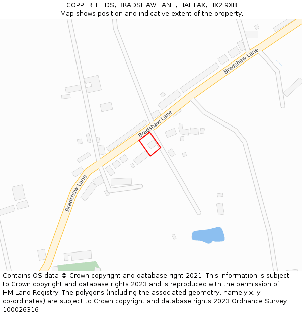 COPPERFIELDS, BRADSHAW LANE, HALIFAX, HX2 9XB: Location map and indicative extent of plot