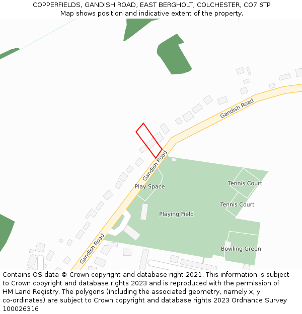 COPPERFIELDS, GANDISH ROAD, EAST BERGHOLT, COLCHESTER, CO7 6TP: Location map and indicative extent of plot