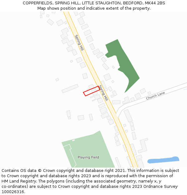 COPPERFIELDS, SPRING HILL, LITTLE STAUGHTON, BEDFORD, MK44 2BS: Location map and indicative extent of plot