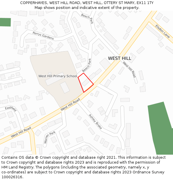 COPPERHAYES, WEST HILL ROAD, WEST HILL, OTTERY ST MARY, EX11 1TY: Location map and indicative extent of plot