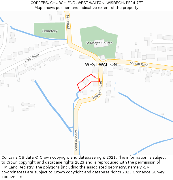 COPPERS, CHURCH END, WEST WALTON, WISBECH, PE14 7ET: Location map and indicative extent of plot