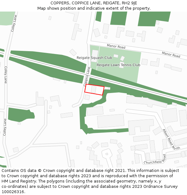 COPPERS, COPPICE LANE, REIGATE, RH2 9JE: Location map and indicative extent of plot