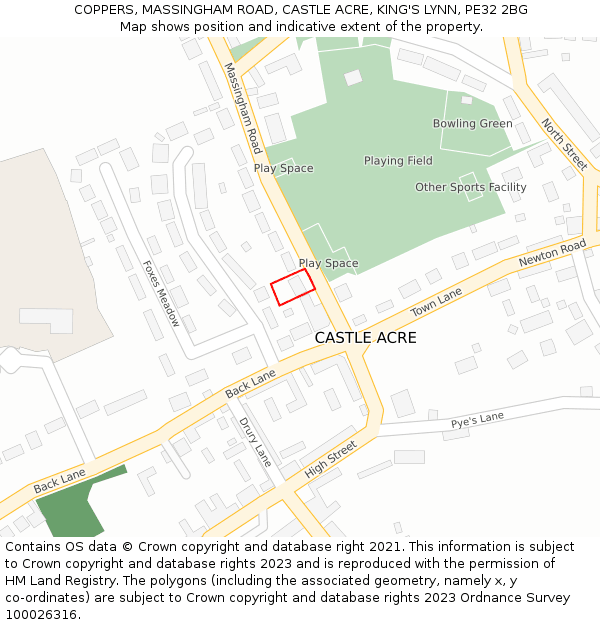 COPPERS, MASSINGHAM ROAD, CASTLE ACRE, KING'S LYNN, PE32 2BG: Location map and indicative extent of plot