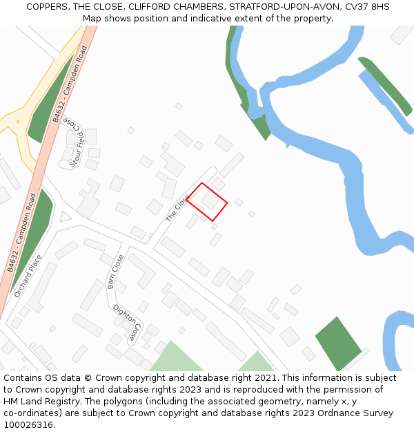 COPPERS, THE CLOSE, CLIFFORD CHAMBERS, STRATFORD-UPON-AVON, CV37 8HS: Location map and indicative extent of plot