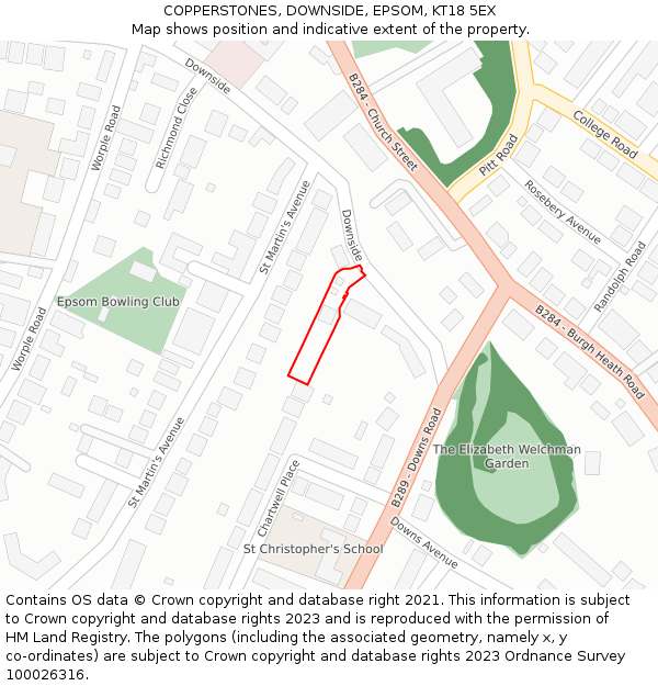 COPPERSTONES, DOWNSIDE, EPSOM, KT18 5EX: Location map and indicative extent of plot