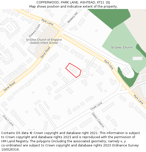 COPPERWOOD, PARK LANE, ASHTEAD, KT21 1EJ: Location map and indicative extent of plot