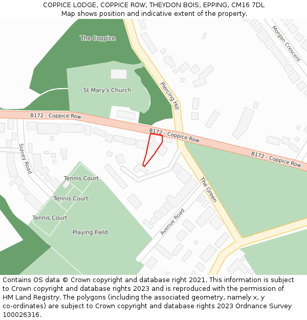 COPPICE LODGE, COPPICE ROW, THEYDON BOIS, EPPING, CM16 7DL: Location map and indicative extent of plot