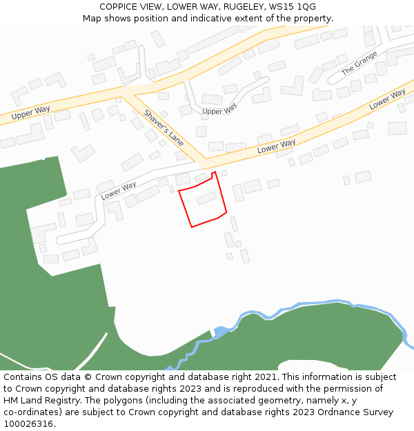 COPPICE VIEW, LOWER WAY, RUGELEY, WS15 1QG: Location map and indicative extent of plot