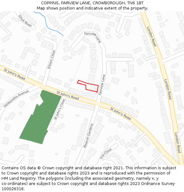 COPPINS, FAIRVIEW LANE, CROWBOROUGH, TN6 1BT: Location map and indicative extent of plot