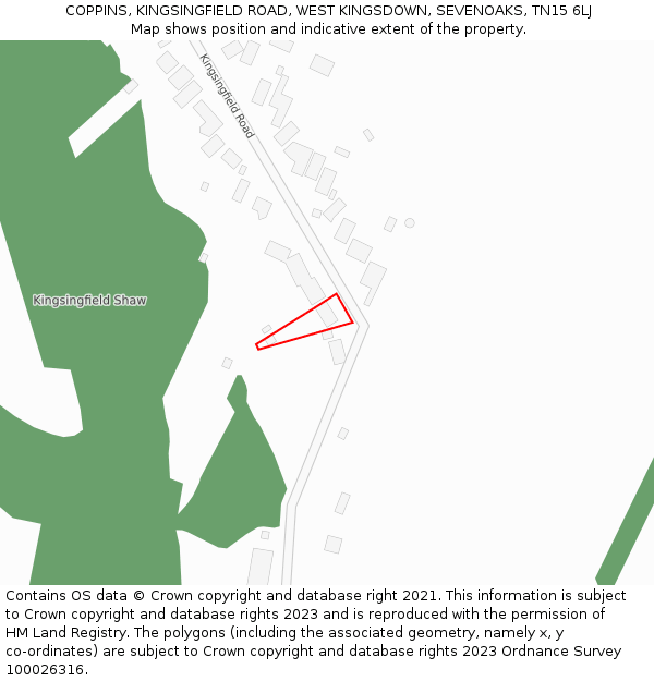 COPPINS, KINGSINGFIELD ROAD, WEST KINGSDOWN, SEVENOAKS, TN15 6LJ: Location map and indicative extent of plot