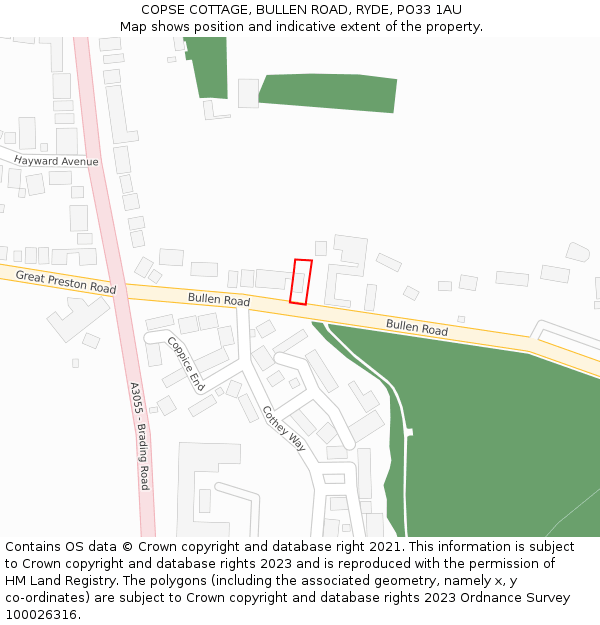 COPSE COTTAGE, BULLEN ROAD, RYDE, PO33 1AU: Location map and indicative extent of plot