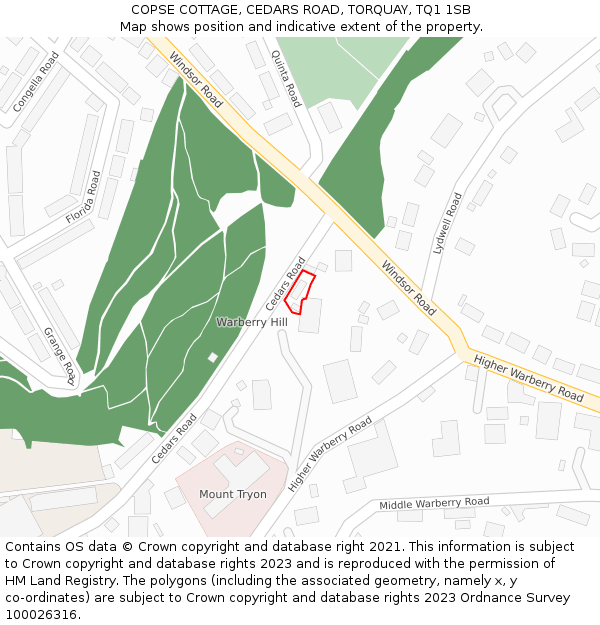 COPSE COTTAGE, CEDARS ROAD, TORQUAY, TQ1 1SB: Location map and indicative extent of plot