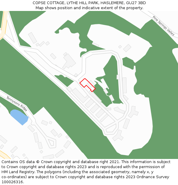 COPSE COTTAGE, LYTHE HILL PARK, HASLEMERE, GU27 3BD: Location map and indicative extent of plot