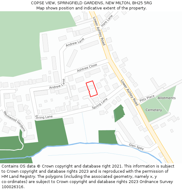 COPSE VIEW, SPRINGFIELD GARDENS, NEW MILTON, BH25 5RG: Location map and indicative extent of plot