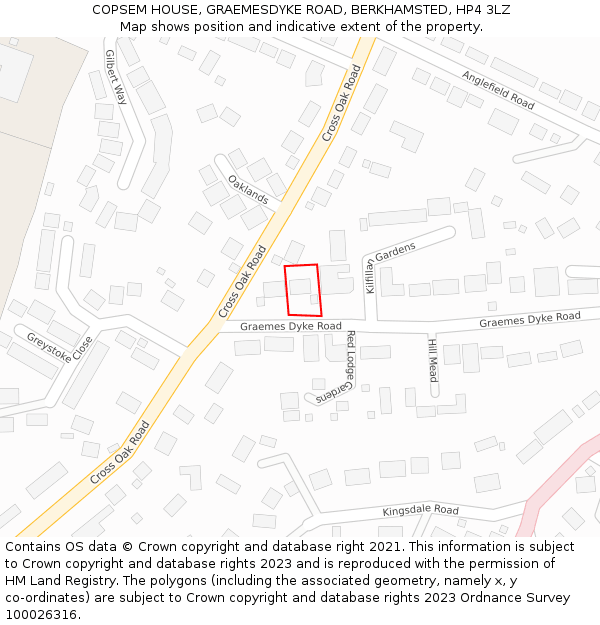 COPSEM HOUSE, GRAEMESDYKE ROAD, BERKHAMSTED, HP4 3LZ: Location map and indicative extent of plot