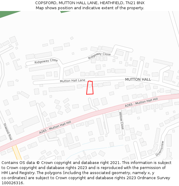 COPSFORD, MUTTON HALL LANE, HEATHFIELD, TN21 8NX: Location map and indicative extent of plot