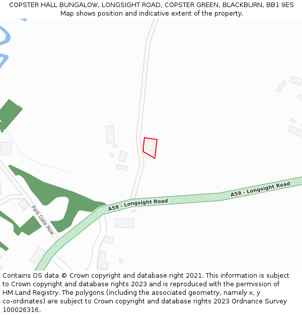 COPSTER HALL BUNGALOW, LONGSIGHT ROAD, COPSTER GREEN, BLACKBURN, BB1 9ES: Location map and indicative extent of plot
