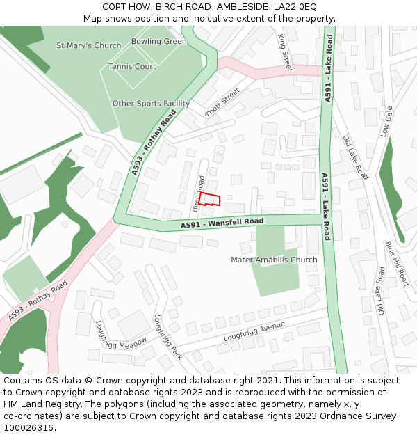 COPT HOW, BIRCH ROAD, AMBLESIDE, LA22 0EQ: Location map and indicative extent of plot