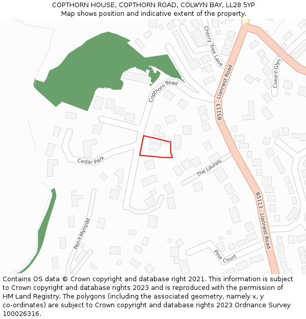 COPTHORN HOUSE, COPTHORN ROAD, COLWYN BAY, LL28 5YP: Location map and indicative extent of plot