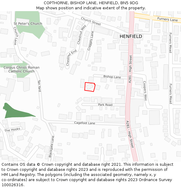 COPTHORNE, BISHOP LANE, HENFIELD, BN5 9DG: Location map and indicative extent of plot
