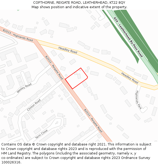 COPTHORNE, REIGATE ROAD, LEATHERHEAD, KT22 8QY: Location map and indicative extent of plot