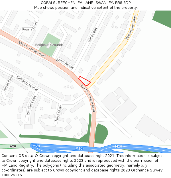 CORALS, BEECHENLEA LANE, SWANLEY, BR8 8DP: Location map and indicative extent of plot