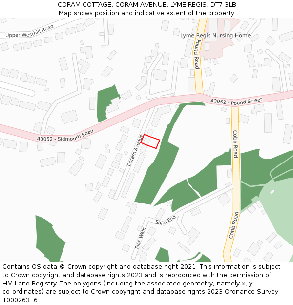 CORAM COTTAGE, CORAM AVENUE, LYME REGIS, DT7 3LB: Location map and indicative extent of plot